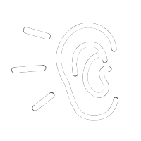 white ear icon with lines to indicate sound